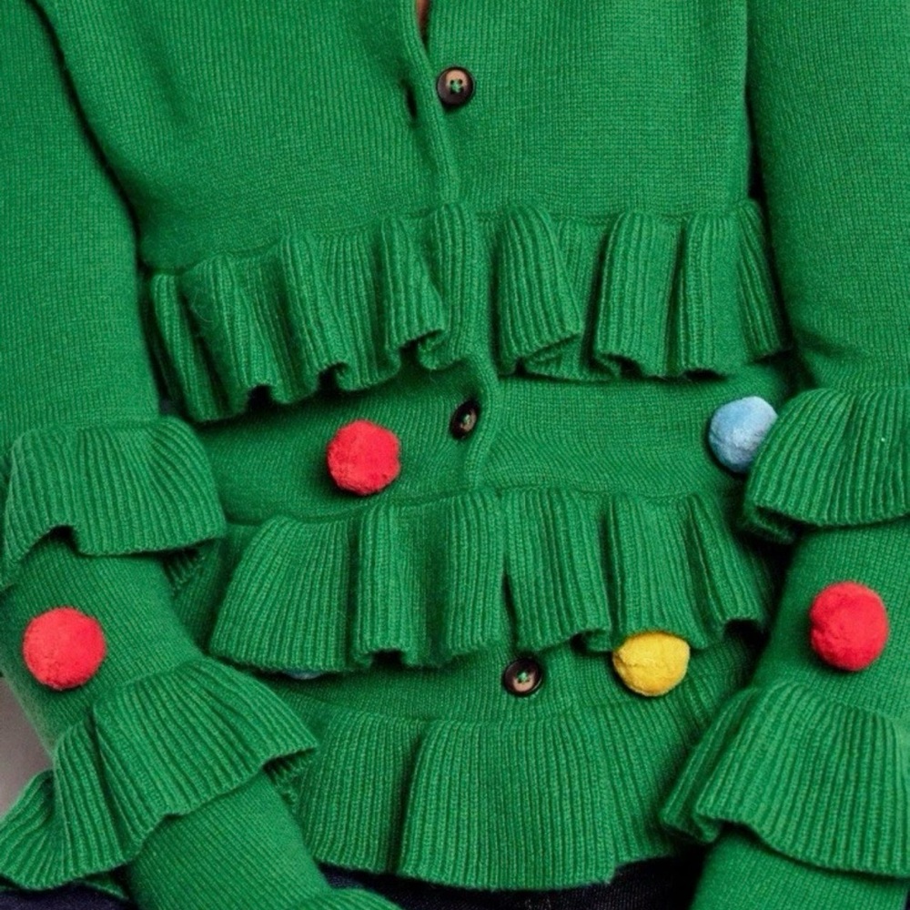 Boden Christmas Tree Cardigan Green Poms Sapling medium NWT - Picture 3 of 5